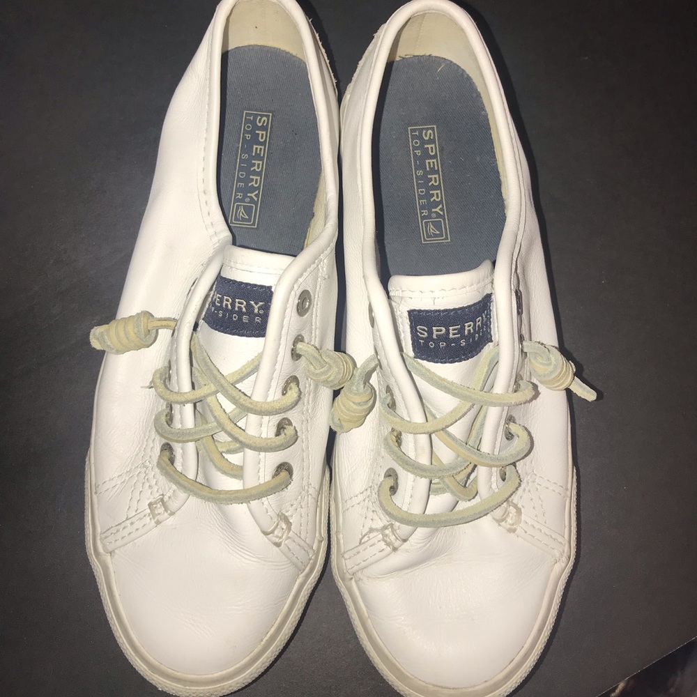 Sperry leather white slip ons